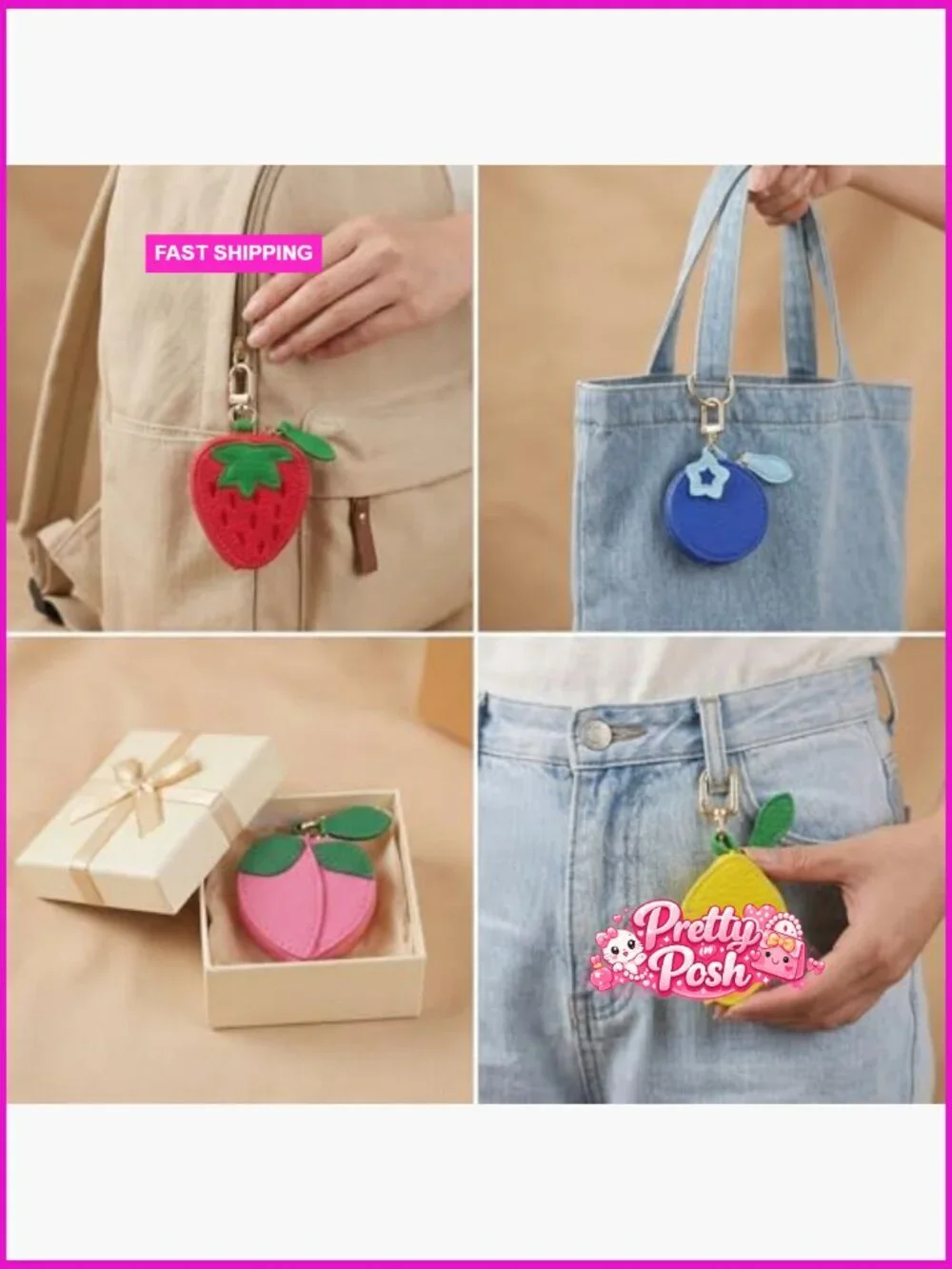 Faux Leather Coin Purse Keychain with Zipper Mini Bag Charm